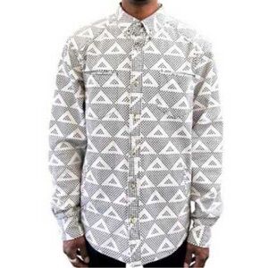 Black Scale Men's Triangle Aztec Pattern Button down - Blue and White Large